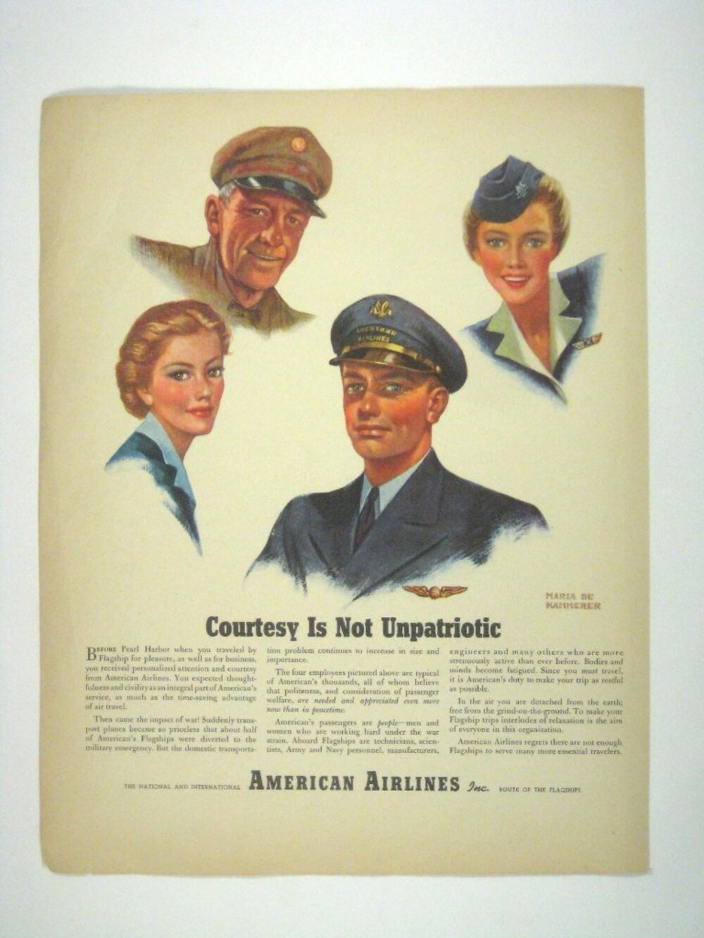 American Airlines 1944 Vintage Print Ad Courtesy Is Not Unpatriotic Aviation